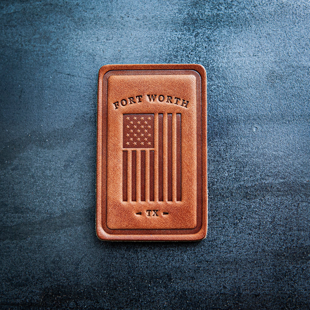 Fort Worth Texas American Flag Leather Magnet Block Style