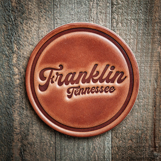 Franklin Tennessee Script Leather Coaster