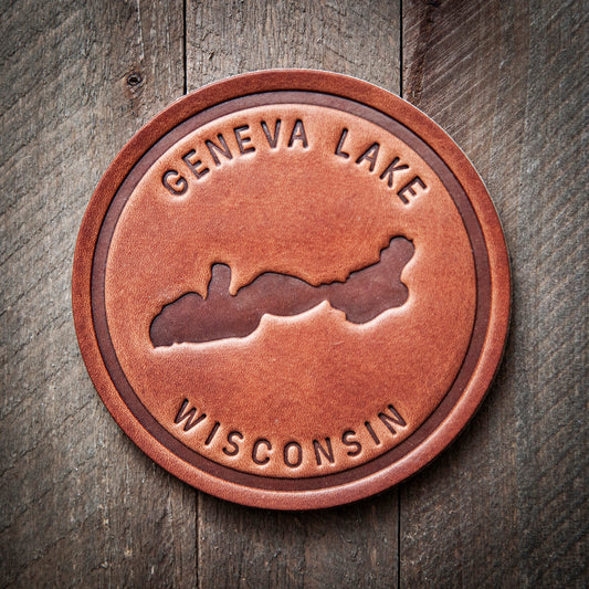 Geneva Lake Silhouette Leather Coaster