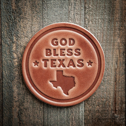 God Bless Texas Leather Coaster