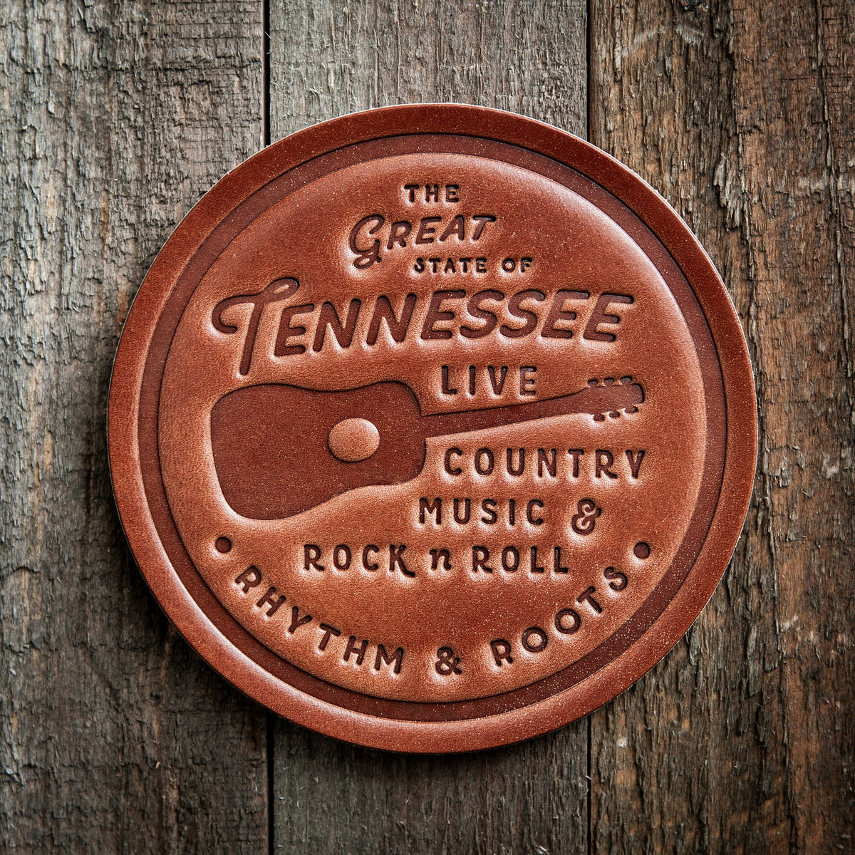 Tennessee Rhythm & Roots Guitar Leather Coaster