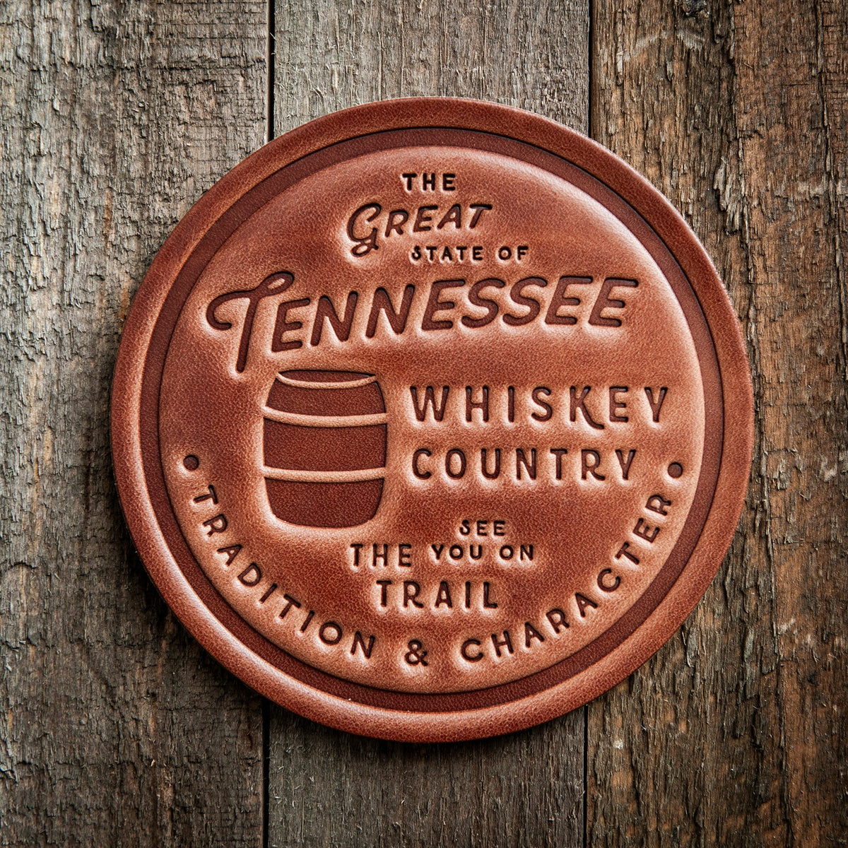 Tennessee Whiskey Country Leather Coaster