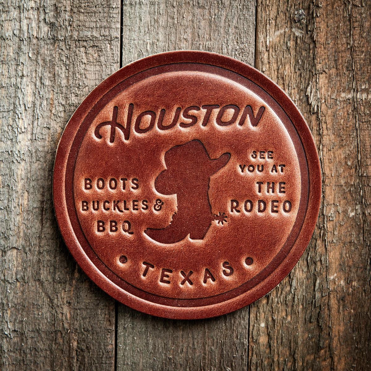Houston Texas Leather Coaster