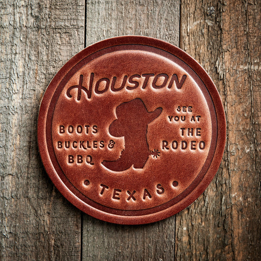 Houston Texas Leather Coaster