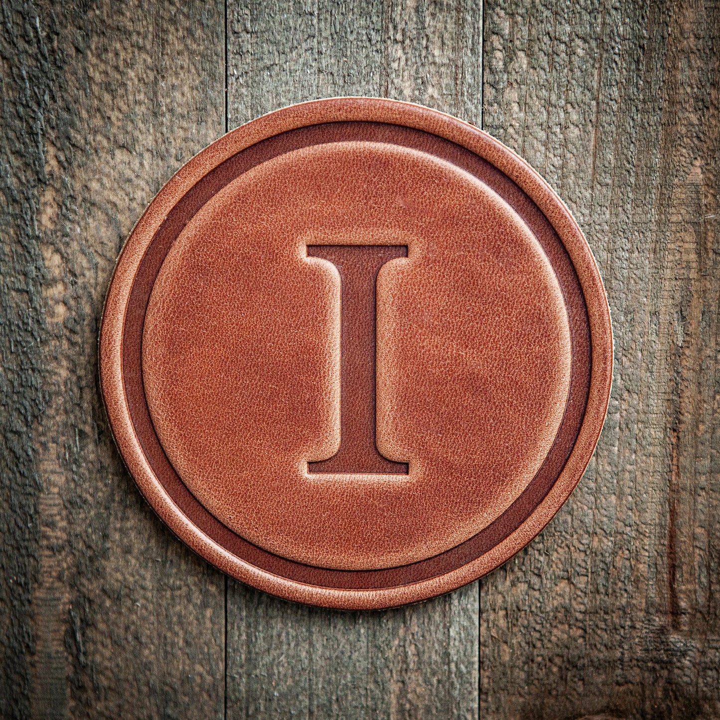 I Monogram Letter Leather Coaster