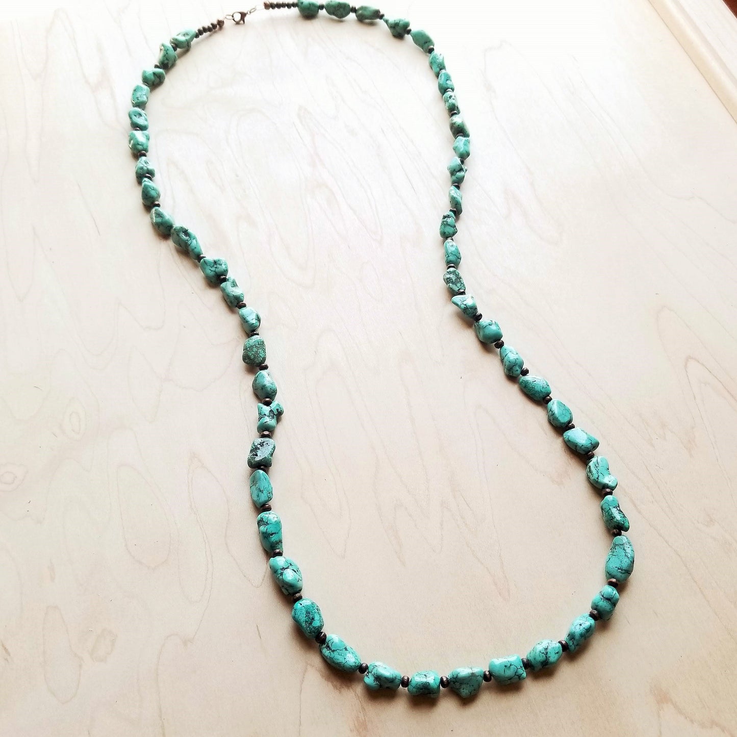Long Boho Turquoise Beaded Necklace  248c
