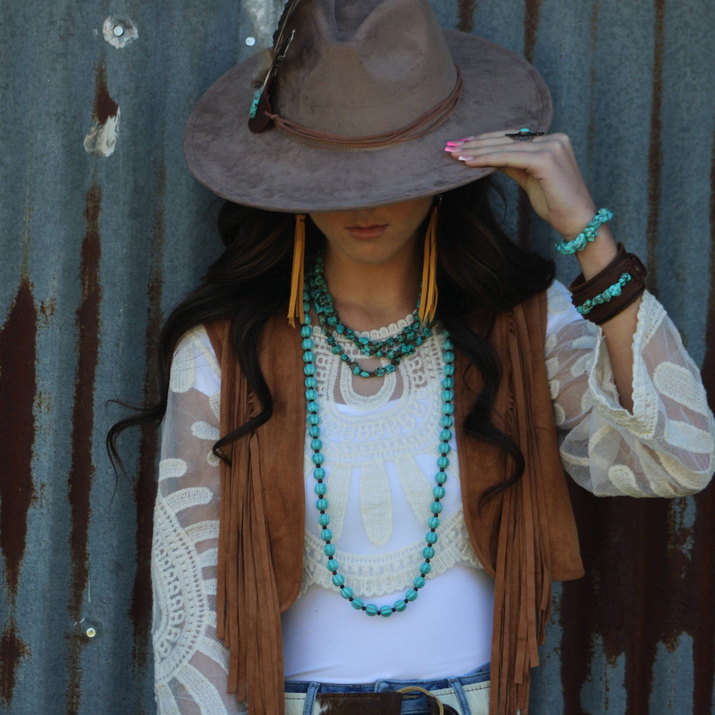 **Triple Strand Blue Turquoise & Copper Collar Necklace 259e