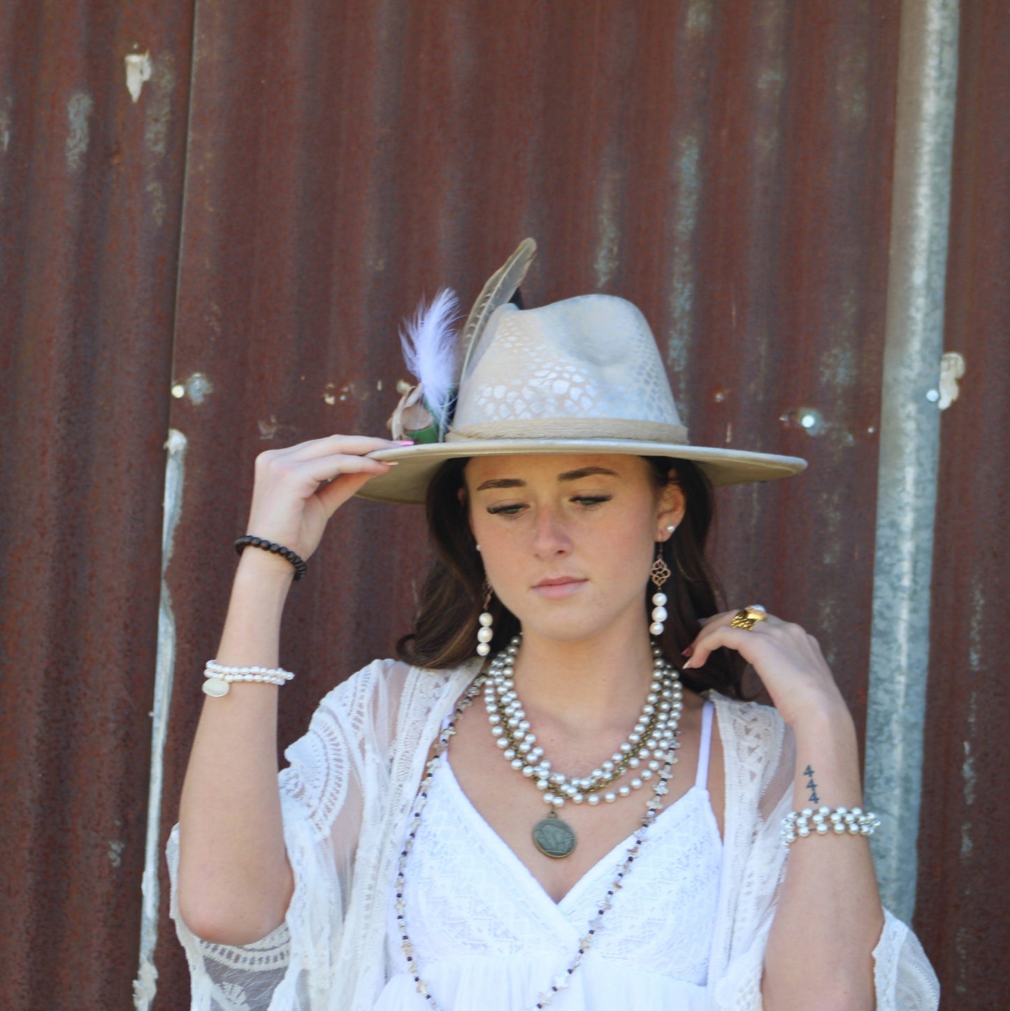 Pearl  & Copper Triple Strand Bracelet 804a