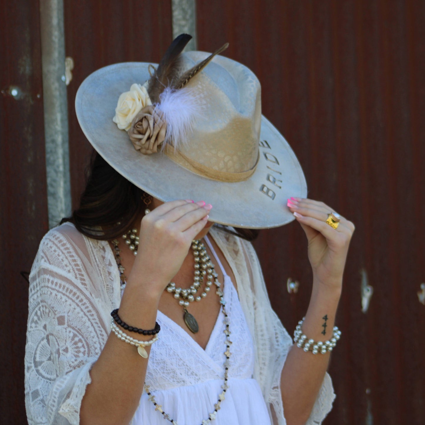 Pearl  & Copper Triple Strand Bracelet 804a