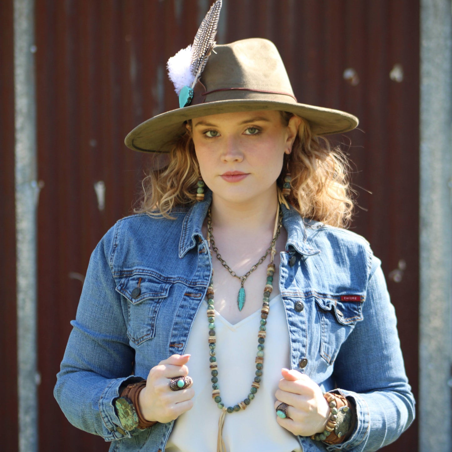 Frosted African Turquoise and Wood Earrings (220d)