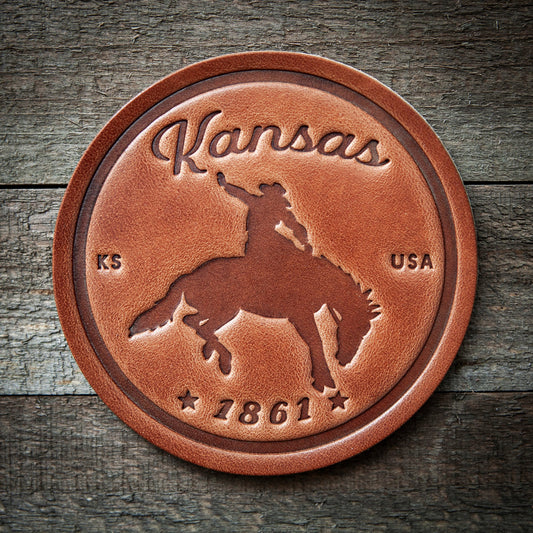 Kansas Bronco Leather Coaster