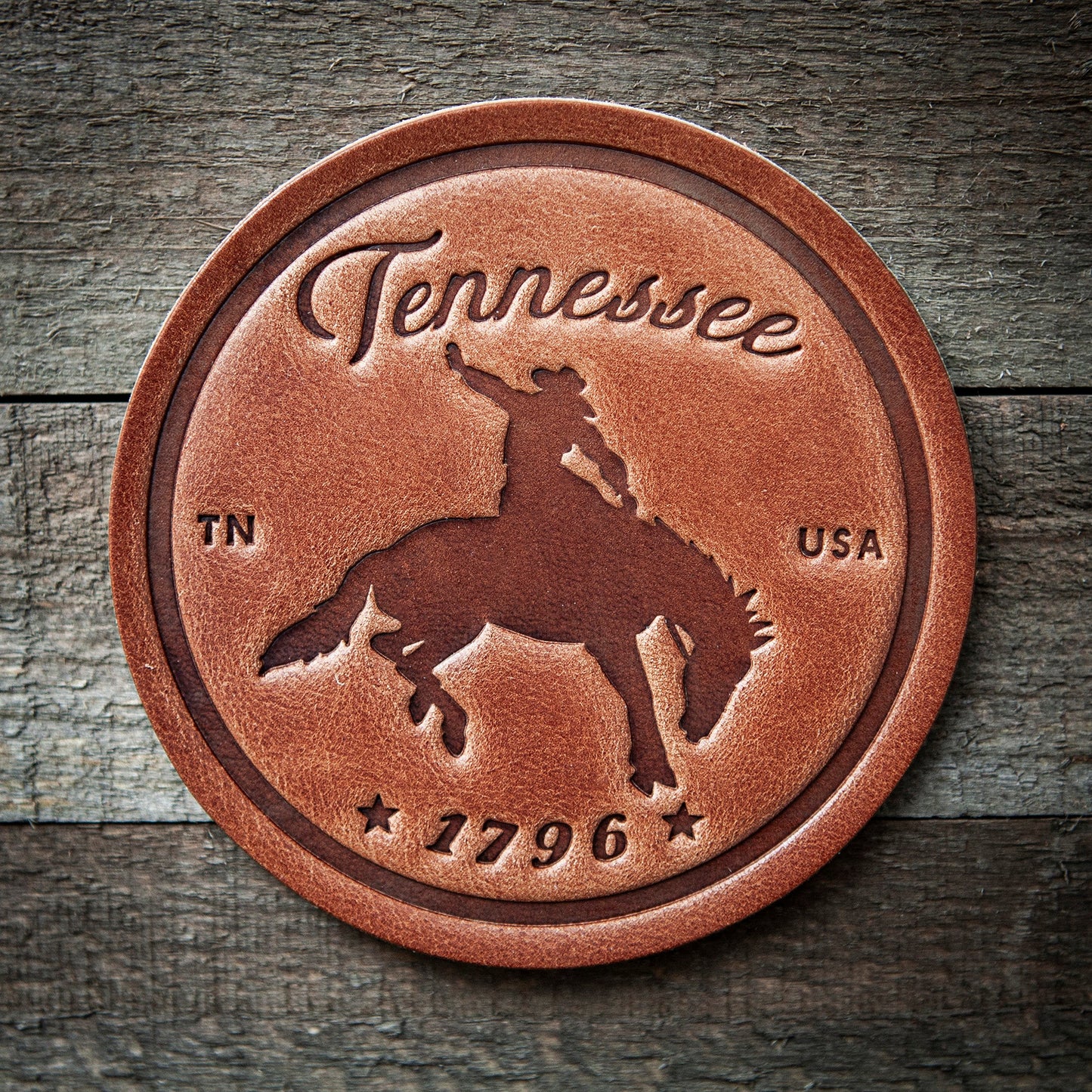 Tennessee Bronco Leather Coaster
