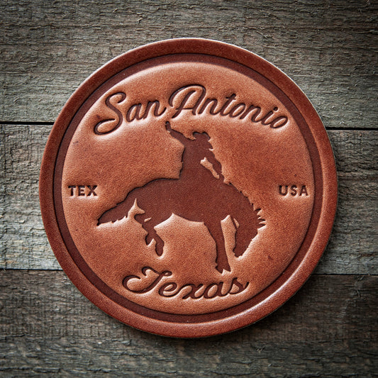 San Antonio Texas Bronco Leather Coaster
