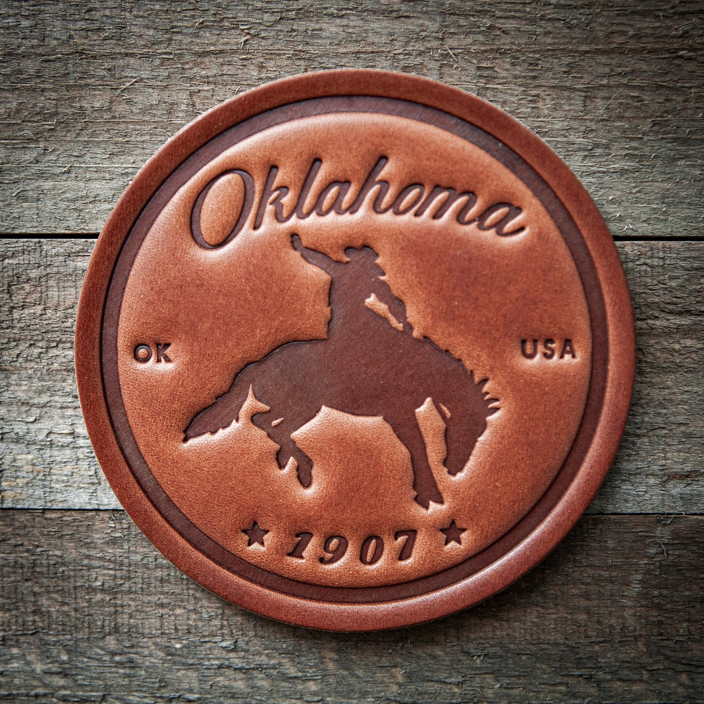 Oklahoma Bronco Leather Coaster
