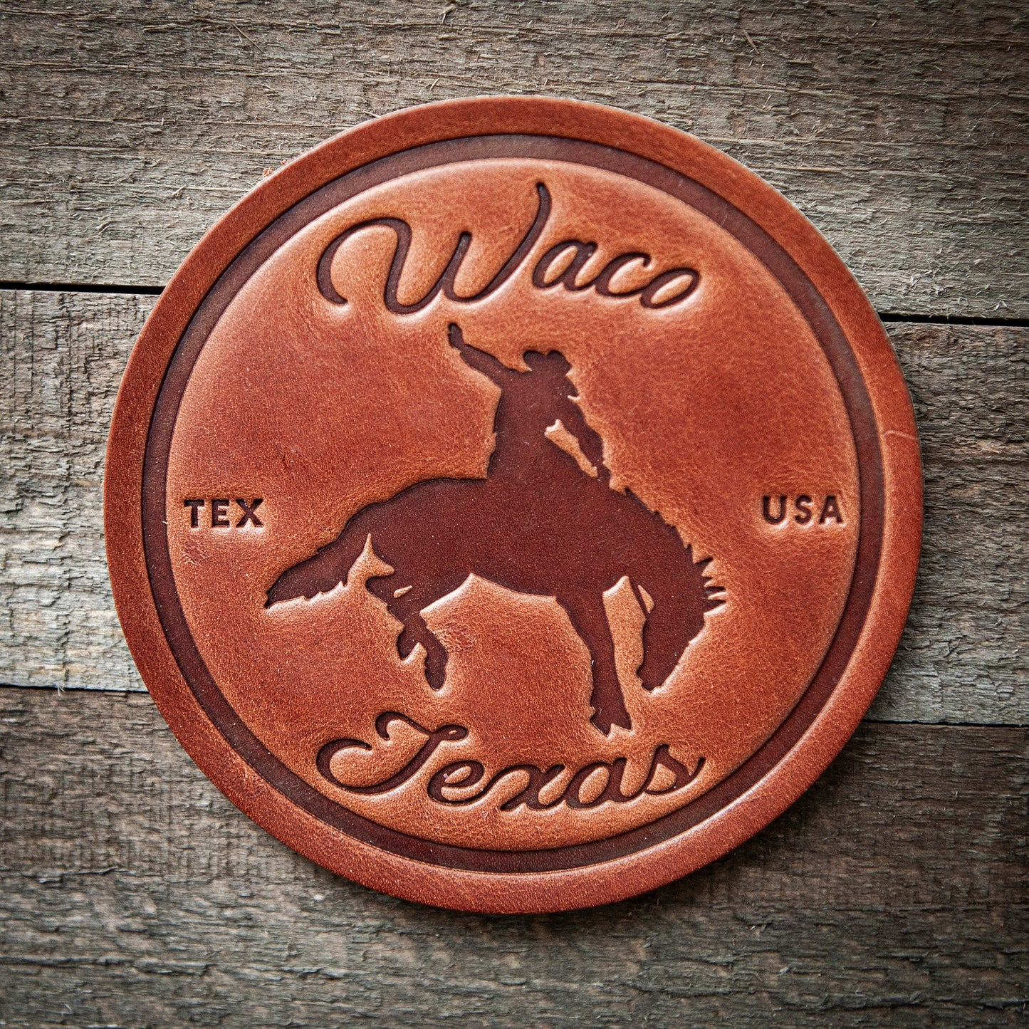 Waco Texas Bronco Leather Coaster