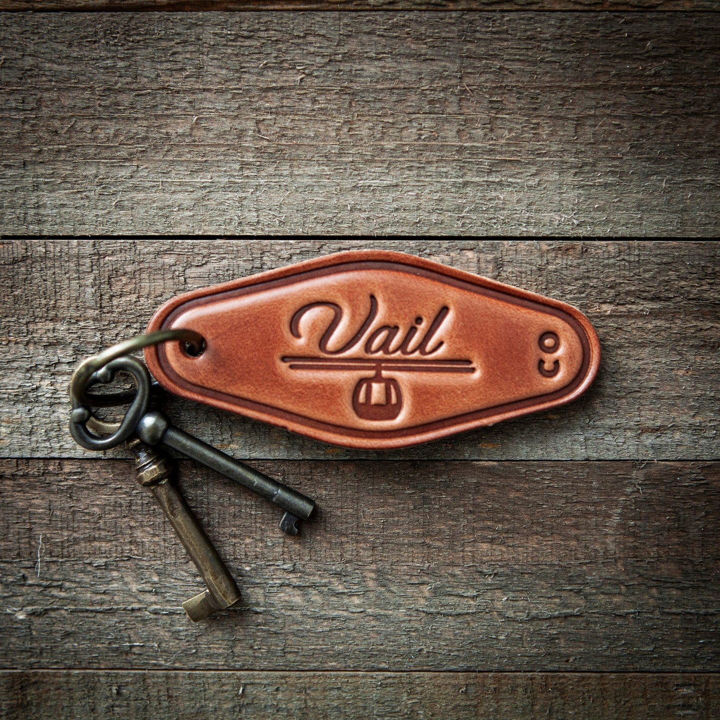 Vail Colorado Leather Keychain Motel Style