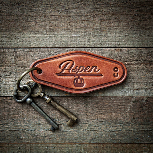 Aspen Colorado Leather Keychain Motel Style