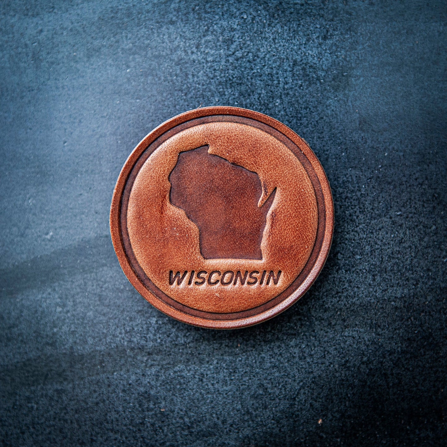 Wisconsin Silhouette Leather Magnet Circle Style