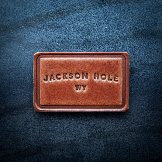 Jackson Hole Wyoming Arc Leather Magnet Block Style