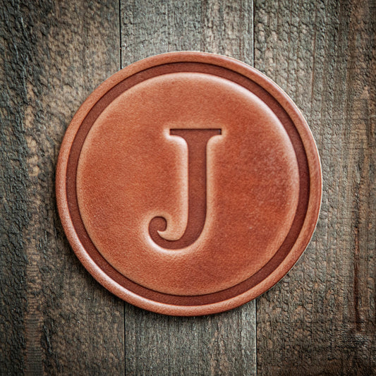 J Monogram Letter Leather Coaster