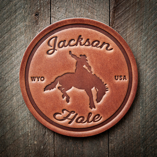 Jackson Hole Bronco Leather Coaster