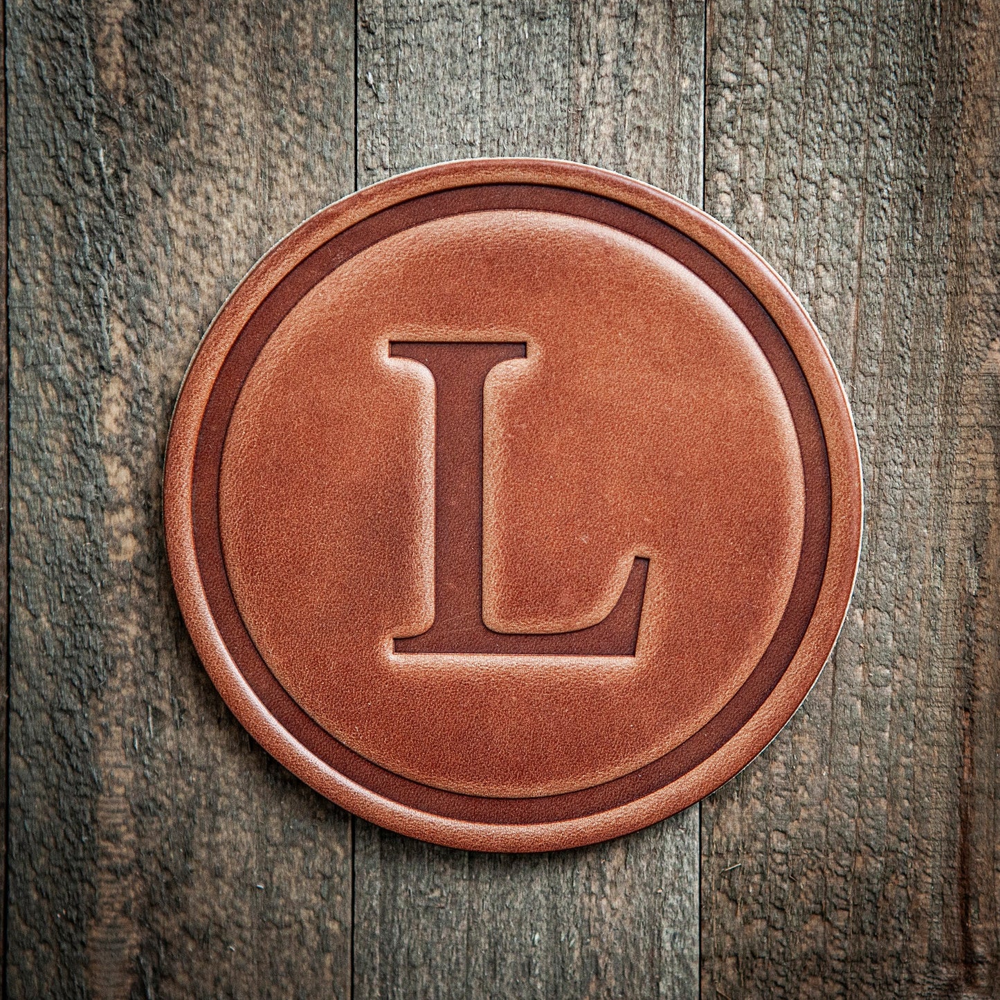 L Monogram Letter Leather Coaster