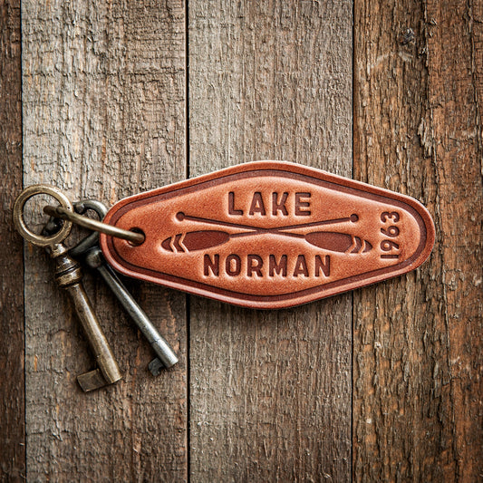 Lake Norman Paddles Leather Keychain Motel Style