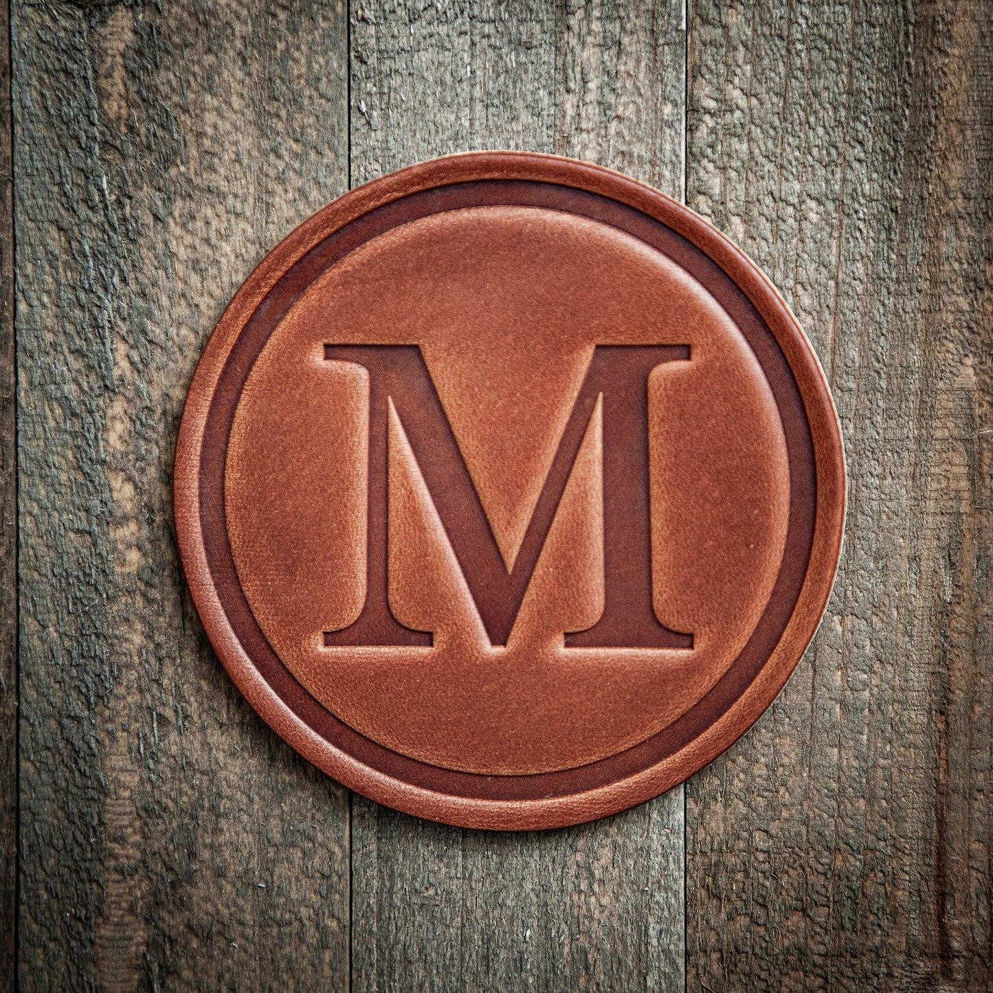 M Monogram Letter Leather Coaster