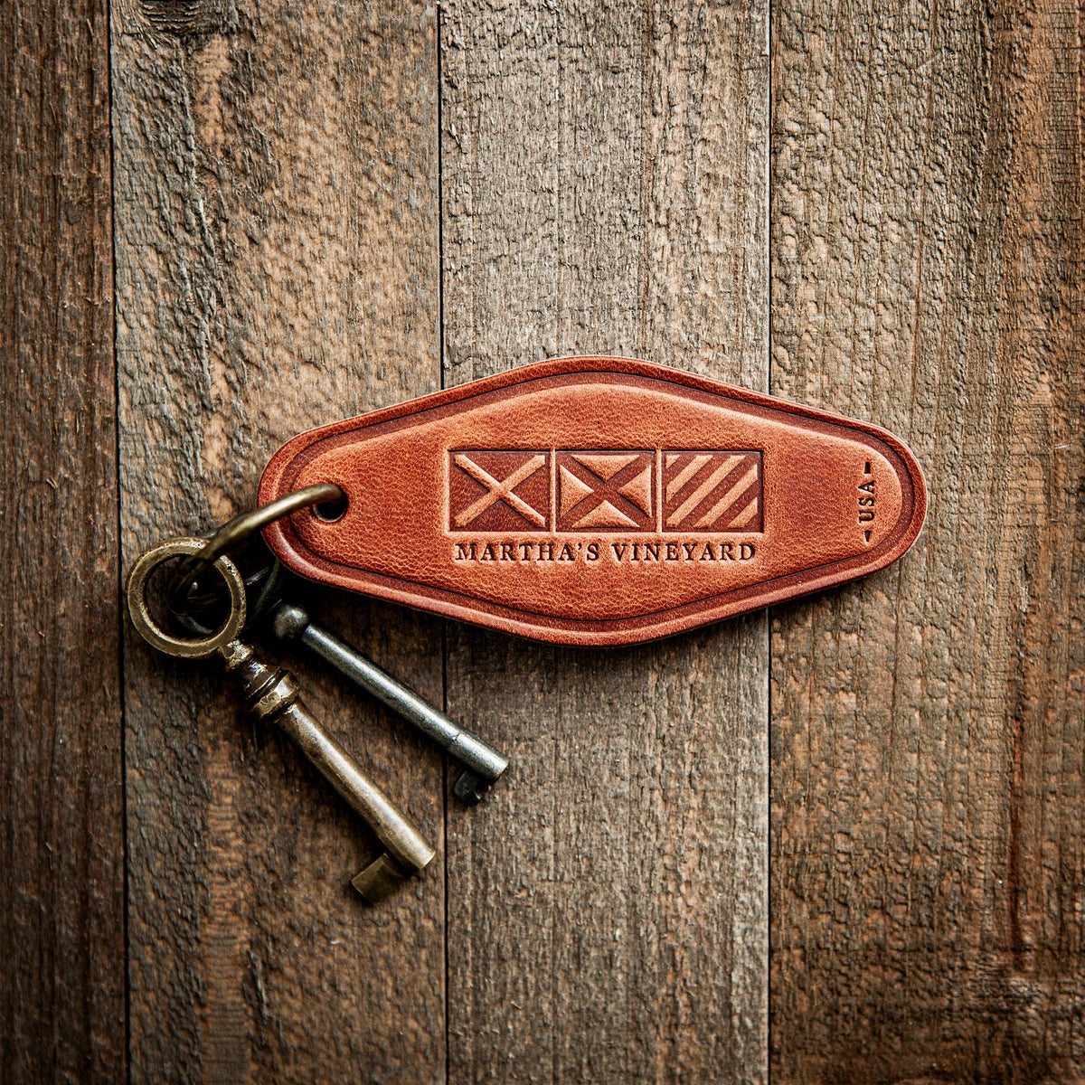 Martha's Vineyard Nautical Flag Leather Keychain Motel Style