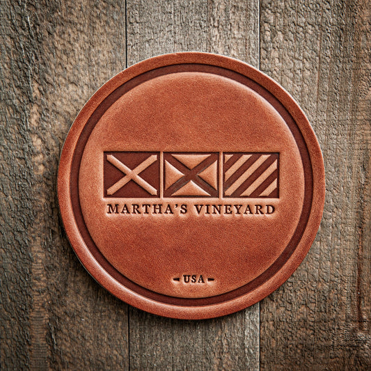 Martha's Vineyard Nautical Flag Leather Coaster