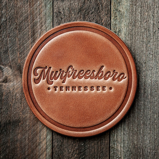 Murfreesboro Tennessee Script Leather Coaster