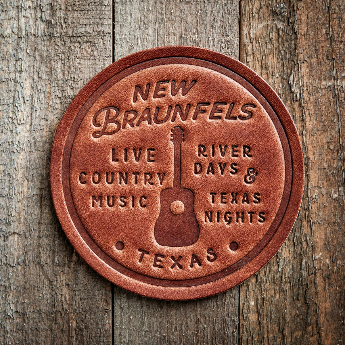 New Braunfels Texas Guitar Leather Coaster