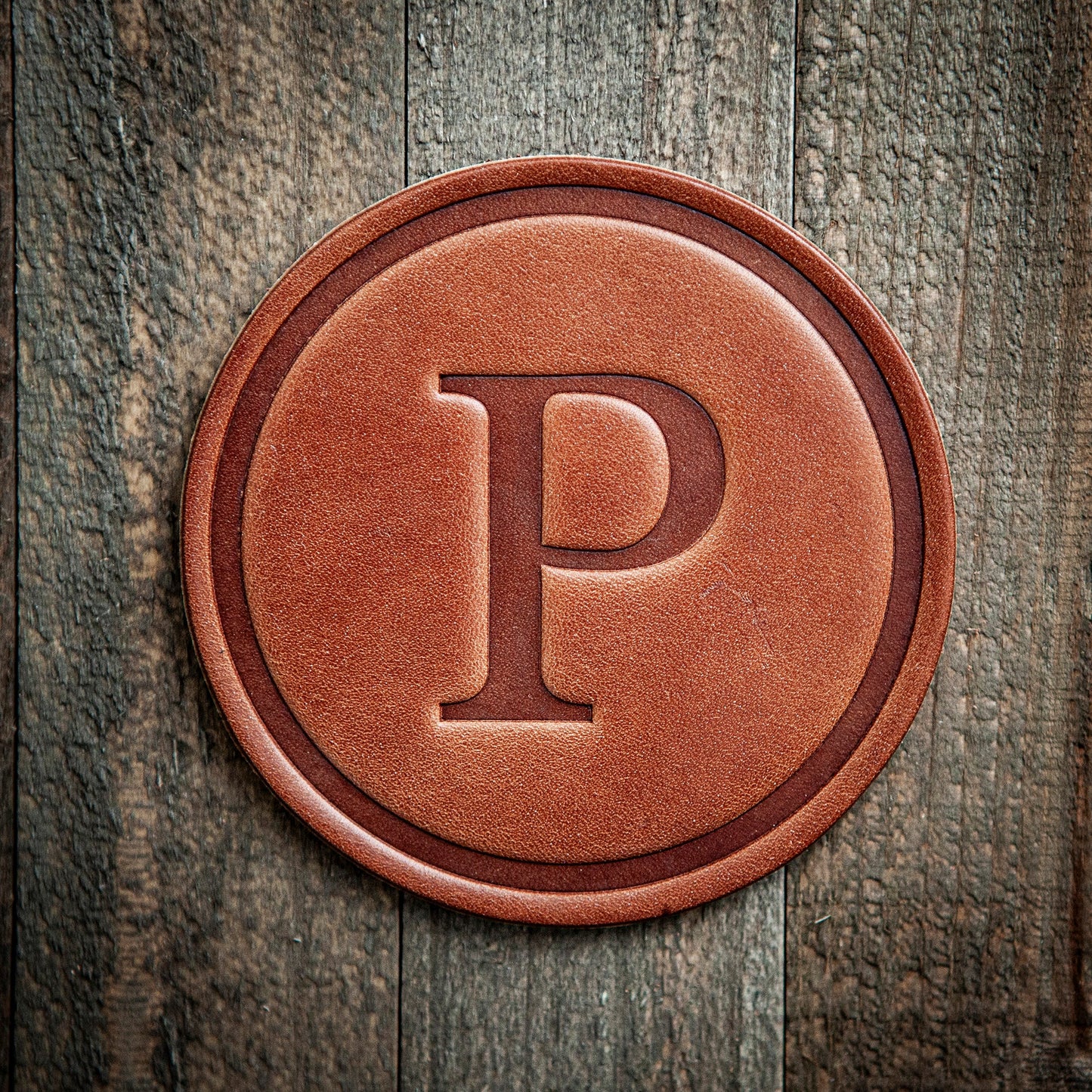 P Monogram Letter Leather Coaster