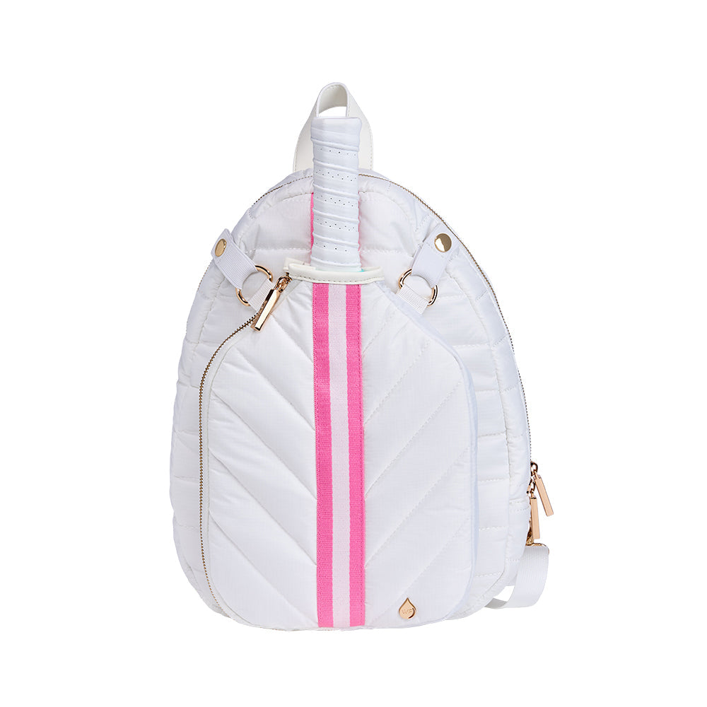 Pickleball HydroSling Bag with Removable Racquet Cover- White Ripstop with Stripe