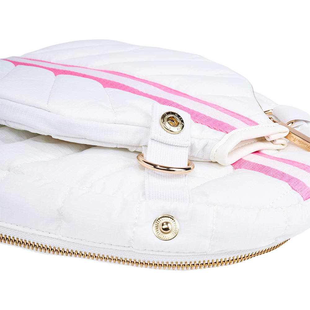 Pickleball HydroSling Bag with Removable Racquet Cover- White Ripstop with Stripe