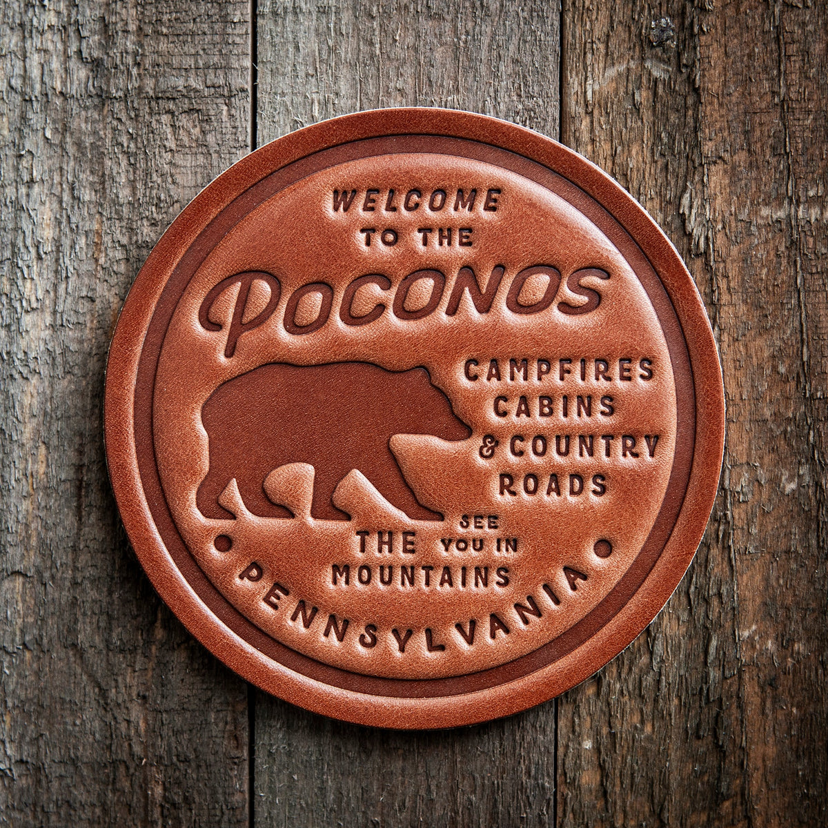 Poconos Pennsylvania Bear Leather Coaster