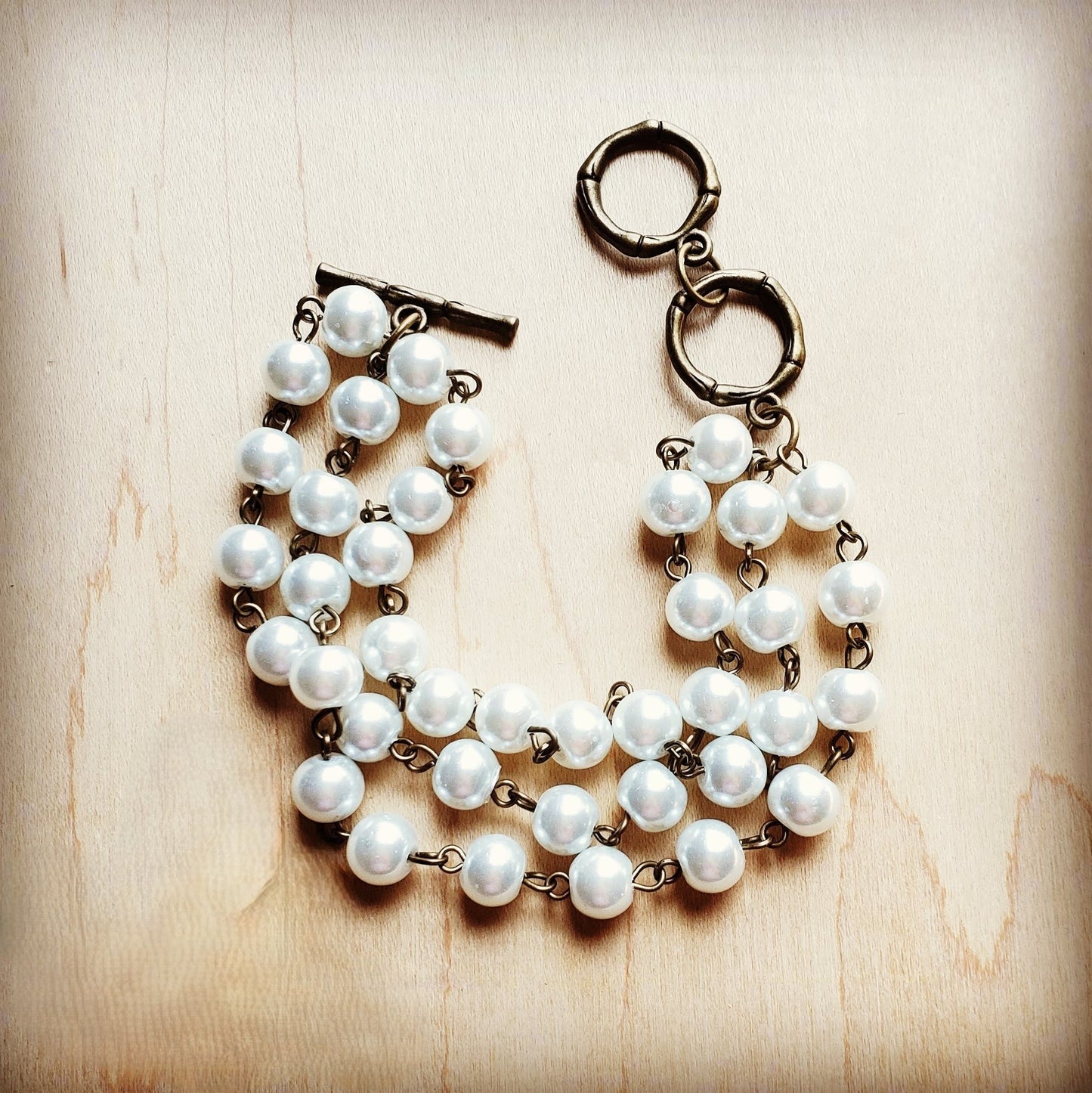 Pearl  & Copper Triple Strand Bracelet 804a