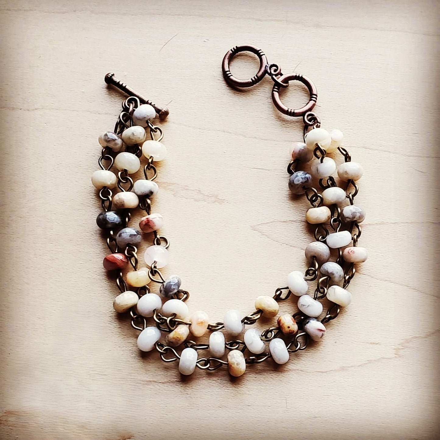 Natural Agate Triple Strand Bracelet 804k