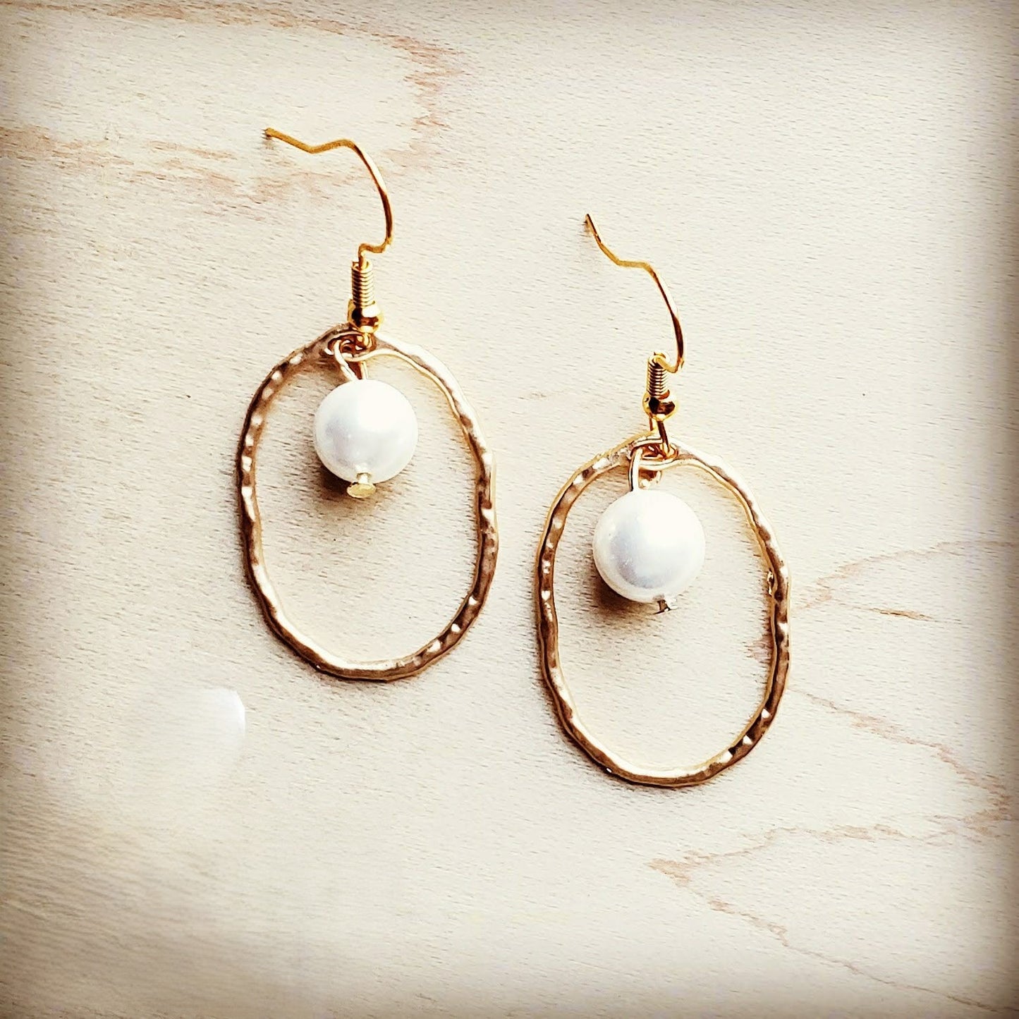 Matte Gold Hoop Earrings with Pearl Dangle 203s