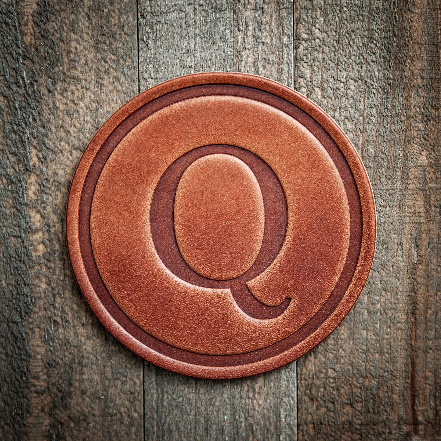 Q Monogram Letter Leather Coaster