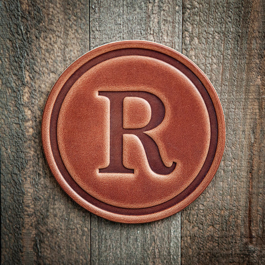 R Monogram Letter Leather Coaster