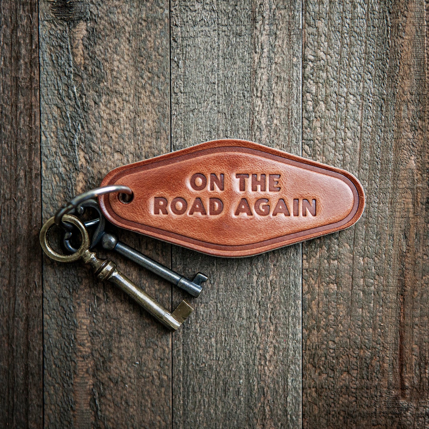 On The Road Again Leather Keychain Motel Style