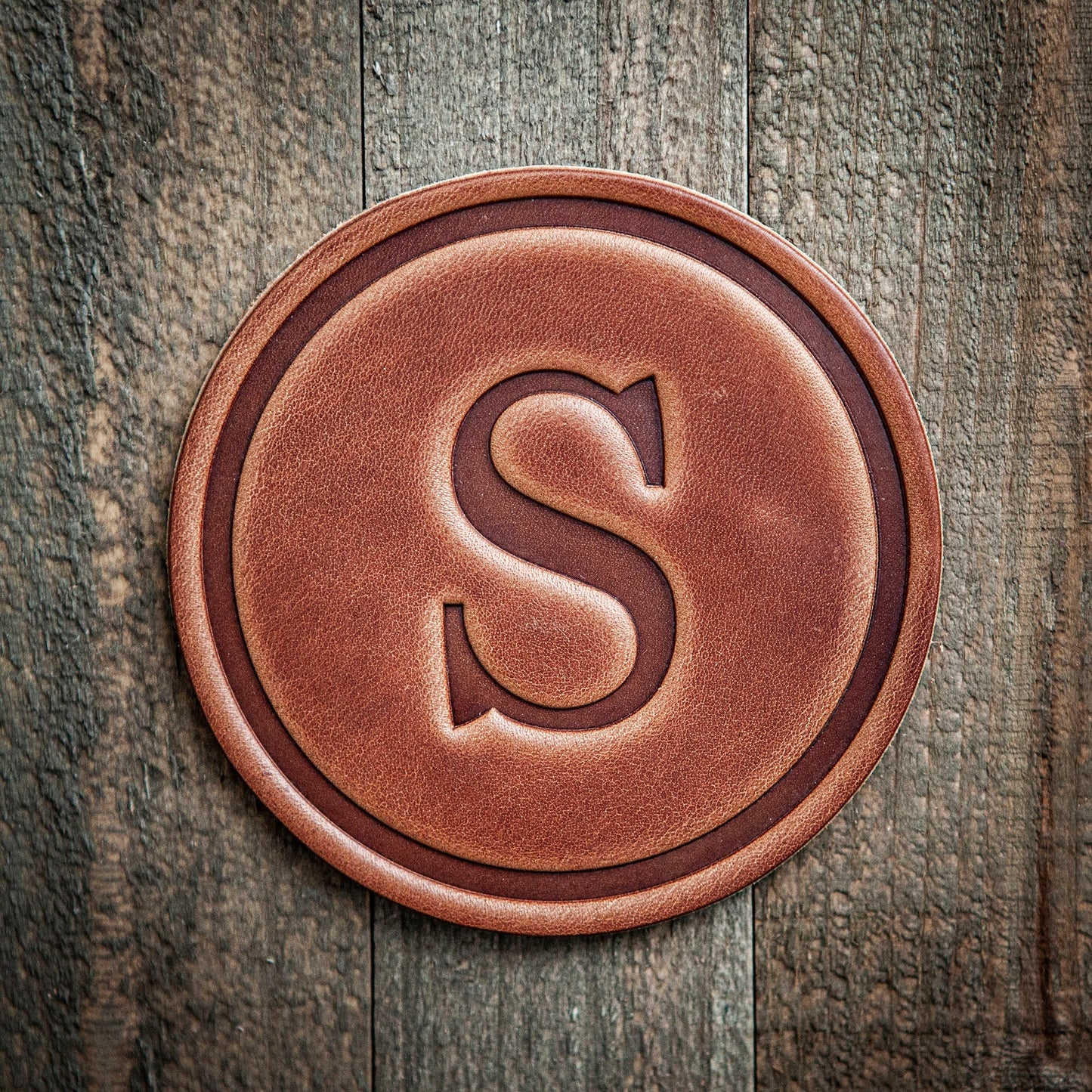 S Monogram Letter Leather Coaster