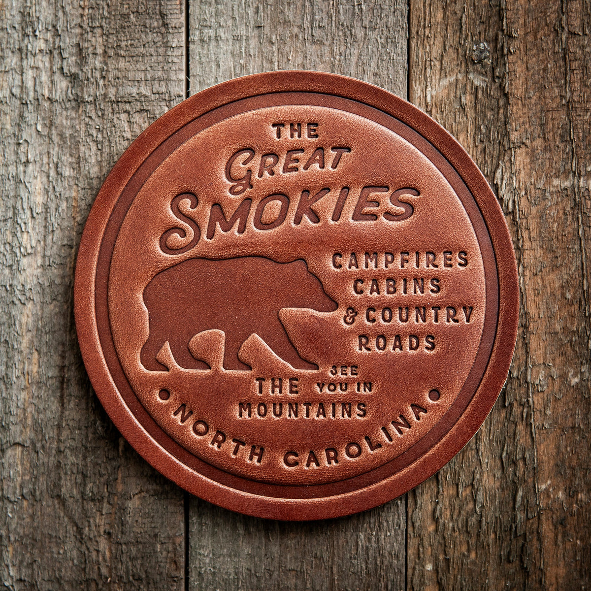 North Carolina Great Smokies Bear Leather Coaster