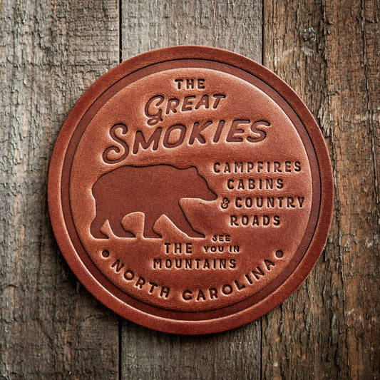 North Carolina Great Smokies Bear Leather Coaster