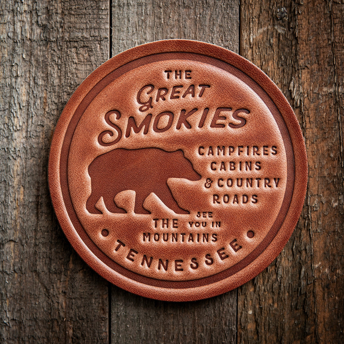 Tennessee Great Smokies Bear Leather Coaster
