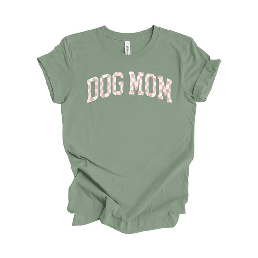Dog Mom Pink Check Tee