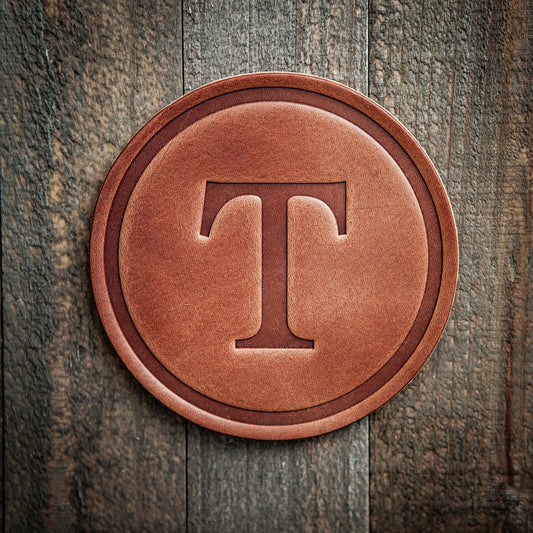 T Monogram Letter Leather Coaster