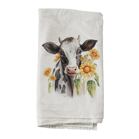 Dairy Cow With Sunflowers Towel