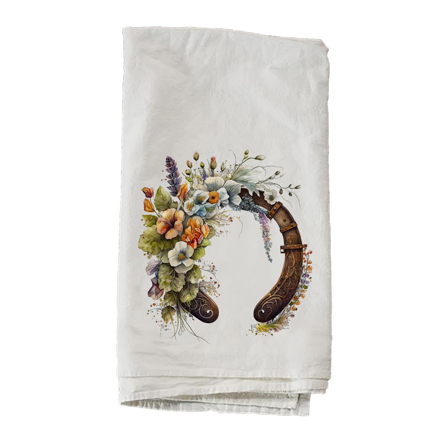 Horseshoe With Flowers Up Towel
